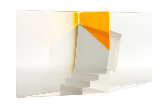 Appraisal: A Glass Sculpture Martin Rosol Solid Triangle etched Martin Rosol