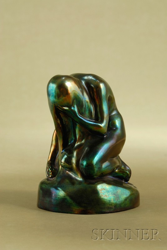 Appraisal: Zsolnay Iridescent Green Figure of a Weeping Nymph Hungary c