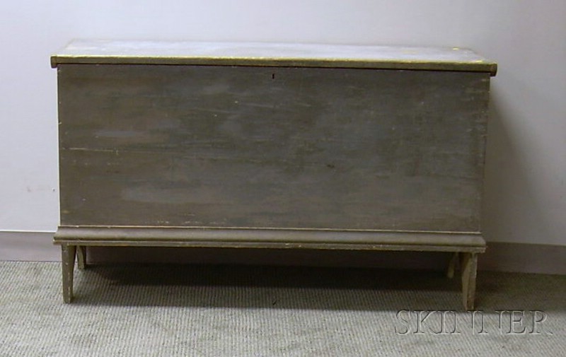 Appraisal: Blue-painted Wood Six-Board Blanket Box with applied molding ht wd