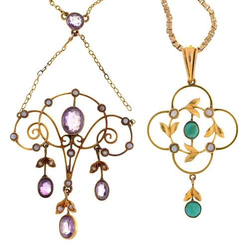 Appraisal: An Edwardian art nouveau amethyst split pearl and gold openwork