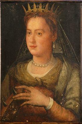 Appraisal: GERMAN SCHOOL PORTRAIT OF ST CATHERINE Oil on panel x