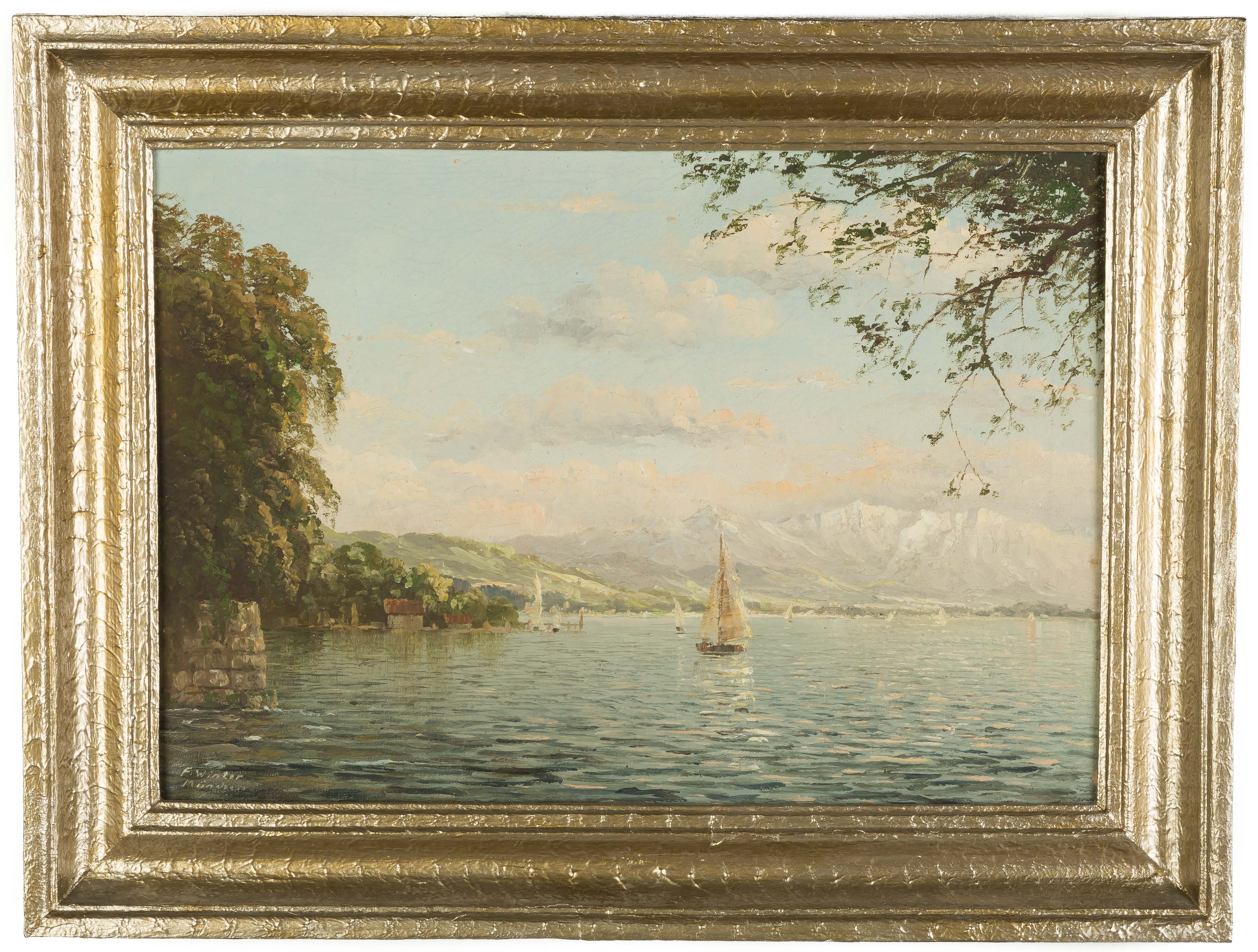 Appraisal: Fritz Winter German - Lake Ammersee and Mt Zugspitze Signed