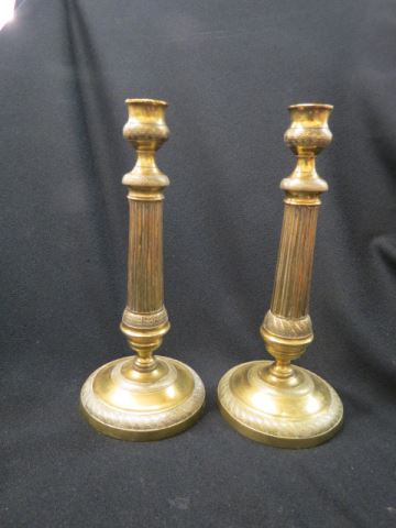 Appraisal: Pair of French Brass Candlesticks early th century column decor