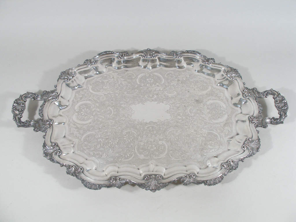 Appraisal: Large Georgian Style Silver Plate Serving Tray ornate serving tray