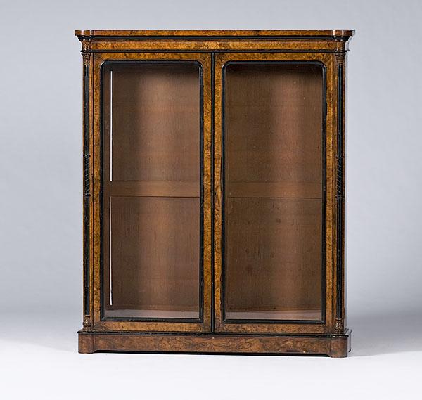 Appraisal: ENGLISH BURLED WALNUT BOOKCASE English ca - with pine secondary