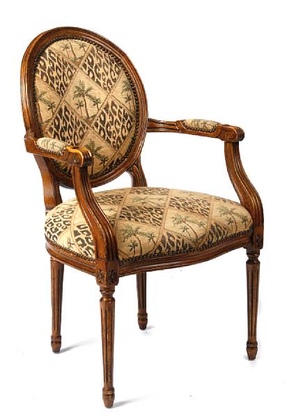 Appraisal: A pair of Louis XVI style beechwood fauteuils height in