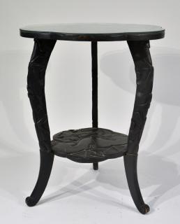 Appraisal: Japanese Meiji Period Black Lacquer Wood Table JAPAN MEIJI PERIOD