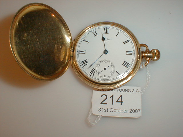 Appraisal: A full hunter ct gold cased Waltham pocket watch bezel