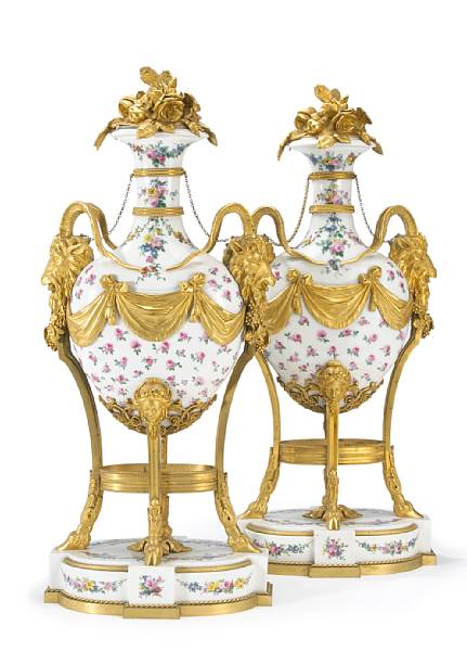 Appraisal: A fine pair of S vres style gilt bronze mounted