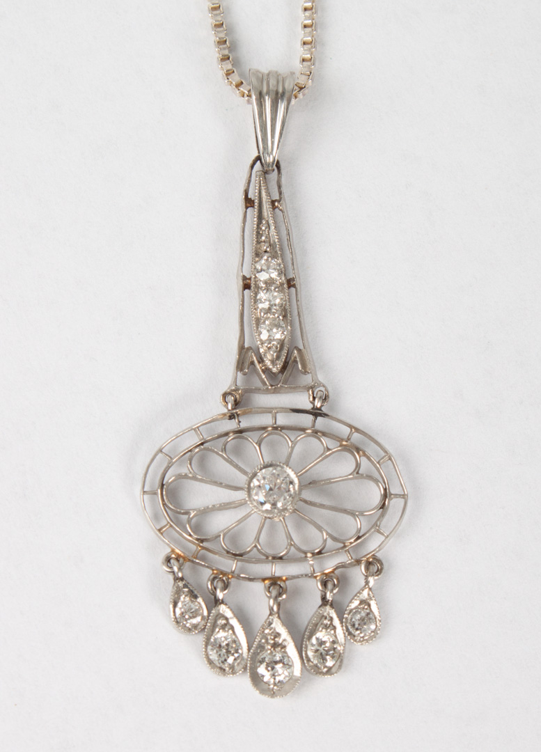 Appraisal: Lady's platinum diamond lavalliere Art Nouveau stye filligree pendant with