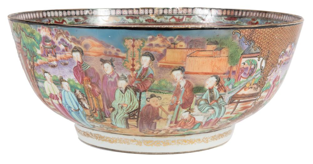 Appraisal: Chinese Export Mandarin Palette Porcelain Punch Bowl Qianlong th c