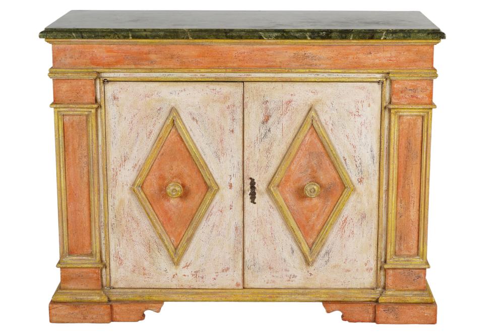 Appraisal: ITALIAN PAINTED WOOD CREDENZAwith faux marble top with single interior