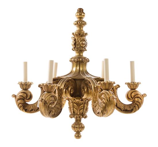 Appraisal: Sale Lot An Italian Giltwood Six-Light Chandelier th th century