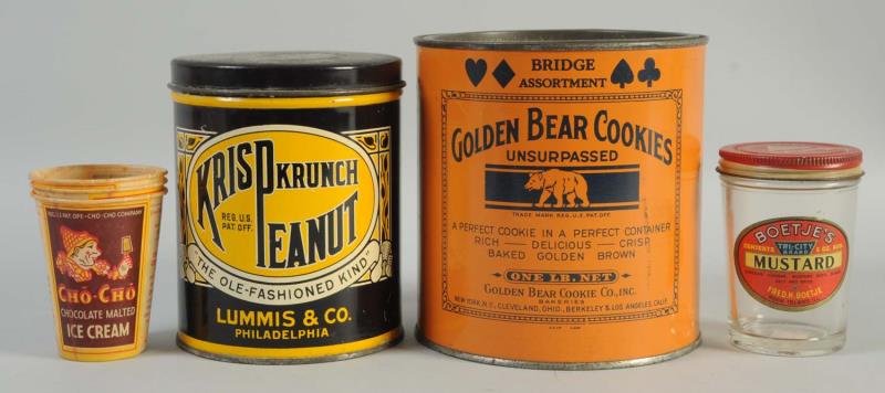 Appraisal: Lot of Product Containers This lot includes Kris-P-Krunch peanut tin