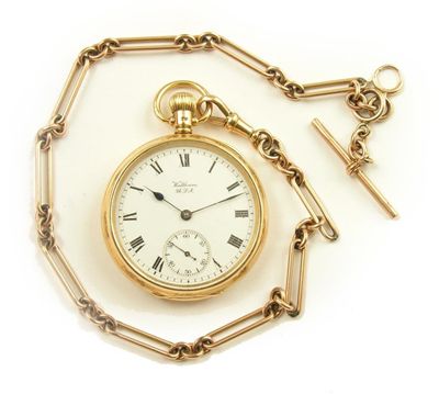 Appraisal: An ct gold keyless lever watch white enamel dial signed