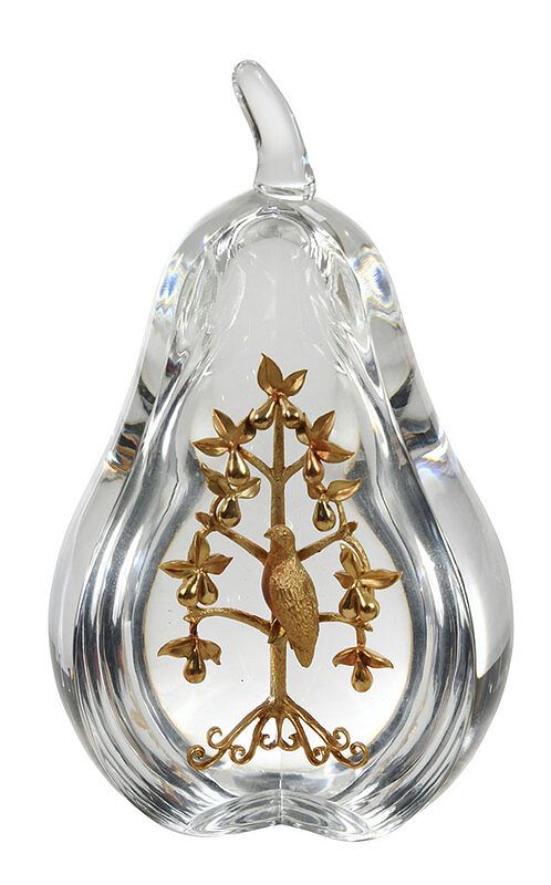 Appraisal: Steuben Crystal Pear with kt Gold Partridge three quarter crystal