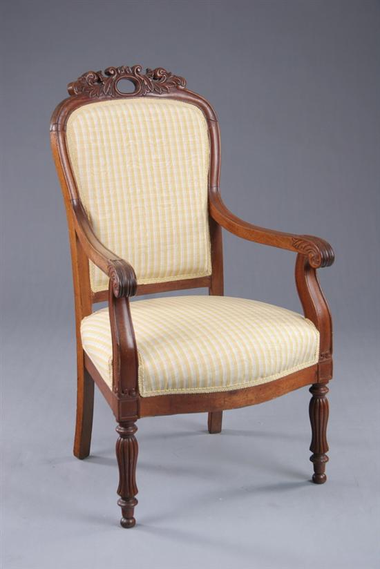 Appraisal: FRENCH LOUIS PHILIPPE STYLE ARMCHAIR mid th century mahogany yellow