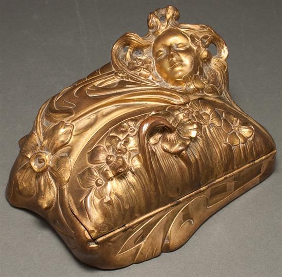 Appraisal: F Madurell Art Nouveau gilt copper jewelry box late th