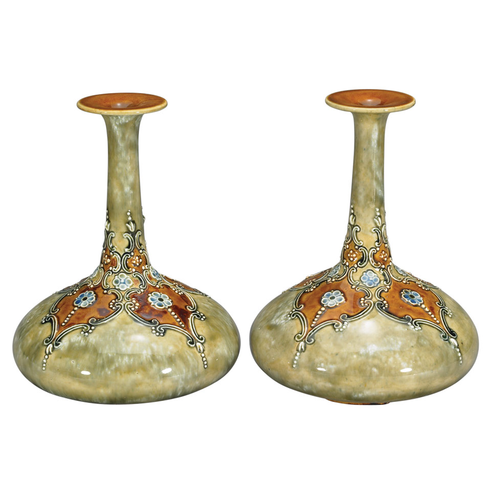 Appraisal: Pair of Royal Doulton Stoneware Vases early th century impressed