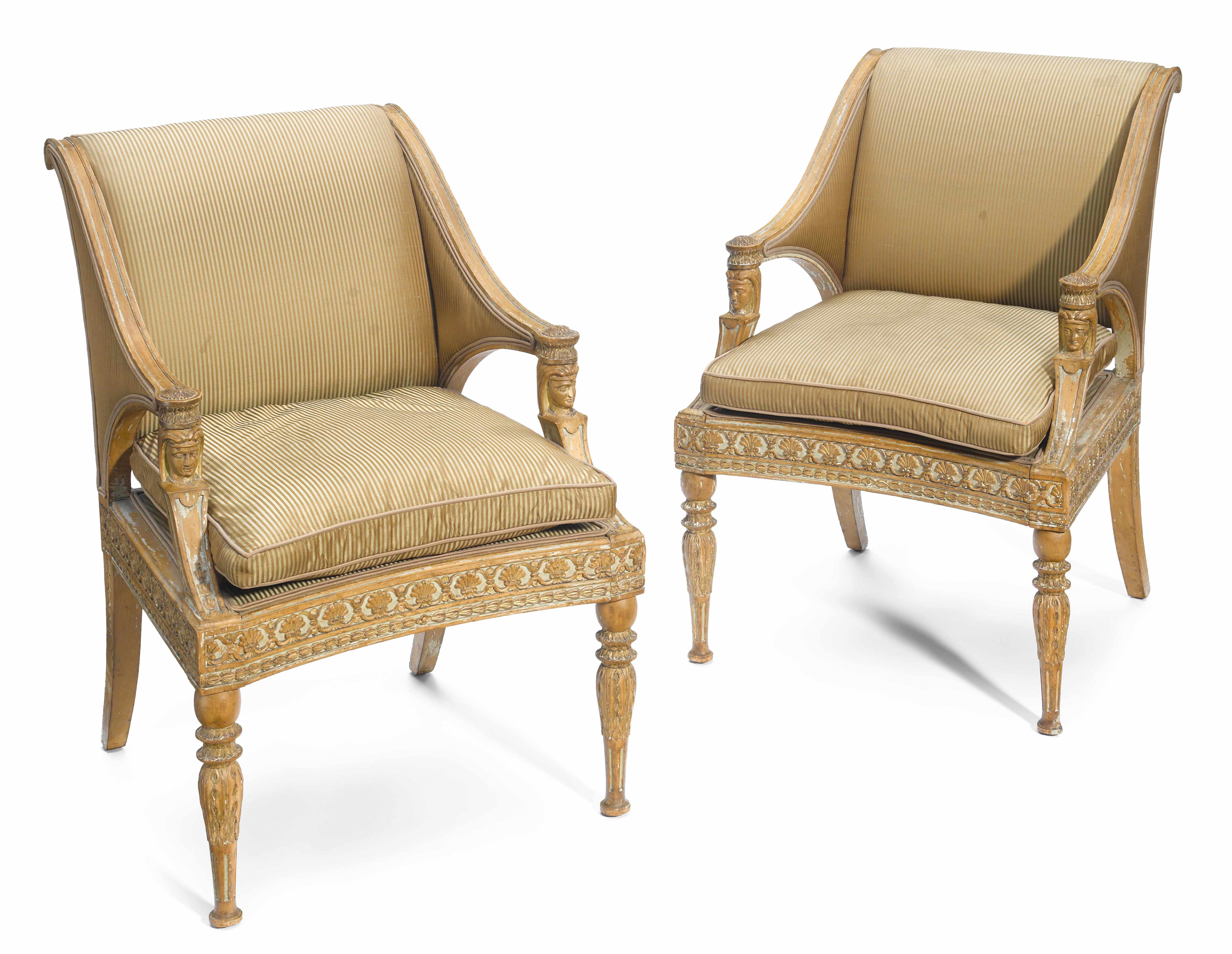 Appraisal: A pair of Swedish Neoclassical parcel gilt and paint decorated