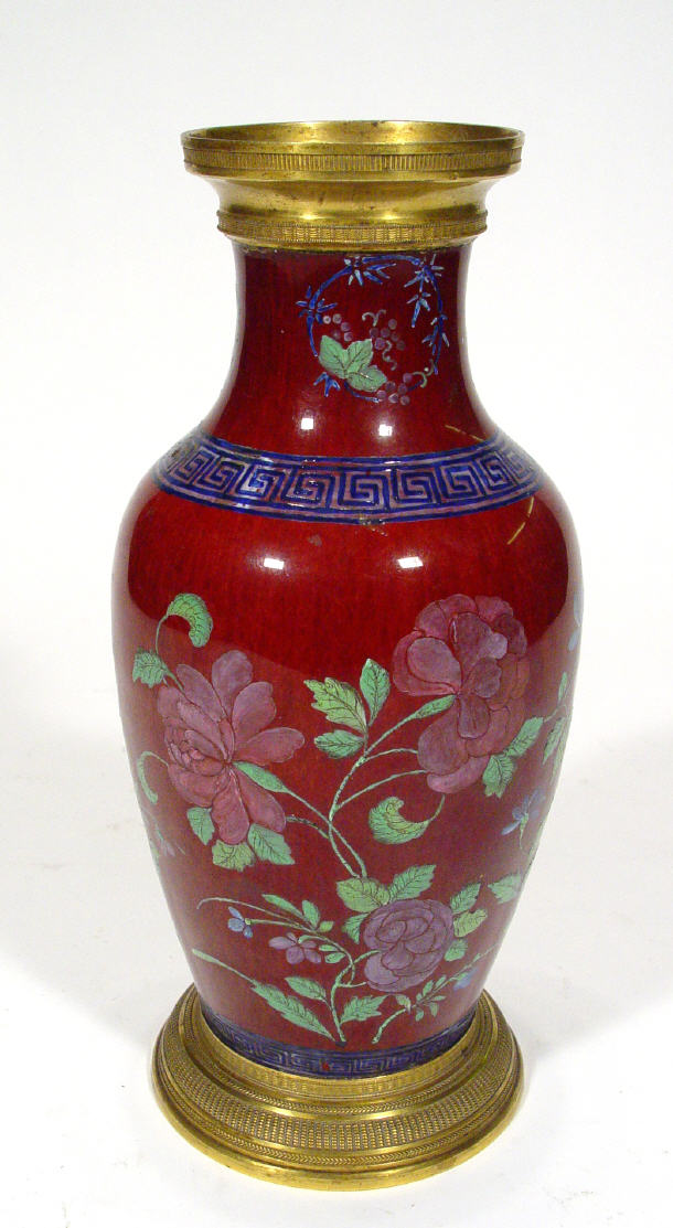 Appraisal: Oriental enamelled vase decorated with flowers and a Greek key