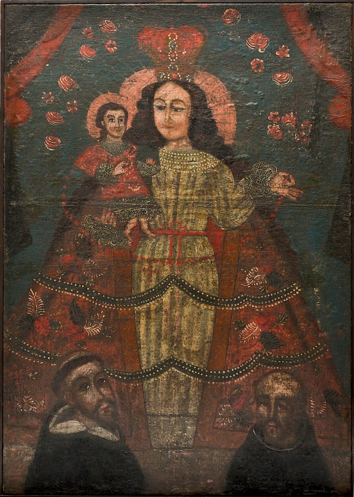 Appraisal: Spanish Colonial Lady of the Rosary Oil th C Spanish