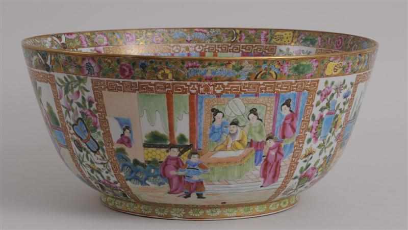 Appraisal: CANTON ROSE MEDALLION PORCELAIN LARGE PUNCH BOWL The interior with