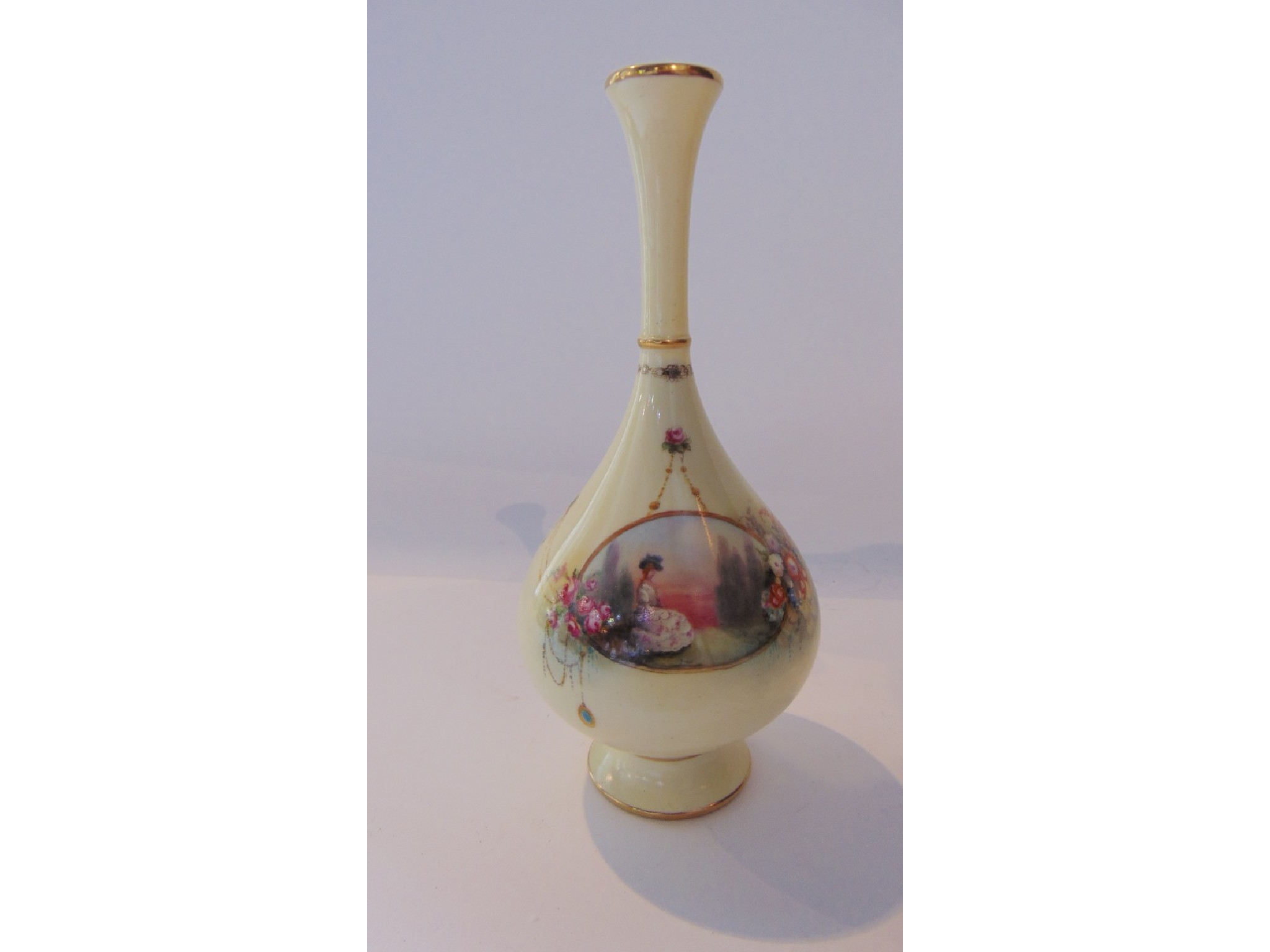 Appraisal: A Royal Worcester pale yellow ground vase with slender drawn