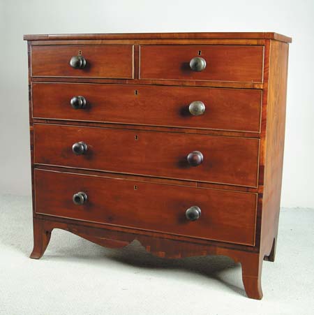 Appraisal: FINE TWO OVER THREE DRAWER HEPPLEWHITE MAHOGANY CHEST Wood turned