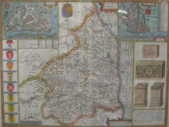 Appraisal: John Speed Hand coloured engraved map of Northumberland With Royal