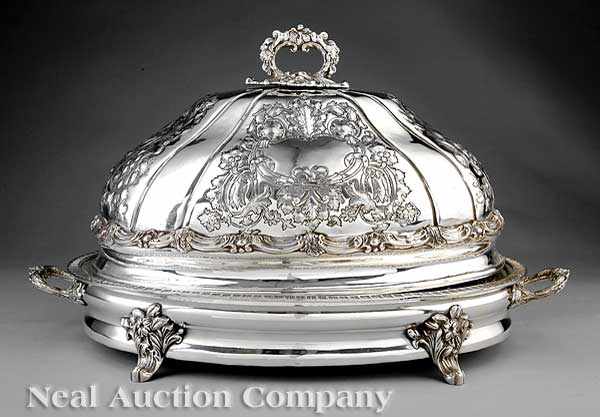 Appraisal: An Ornate Silverplate Repouss Meat Dome and Warming Stand the