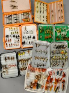 Appraisal: Seven fly boxes of salmon flies Seven fly boxes of