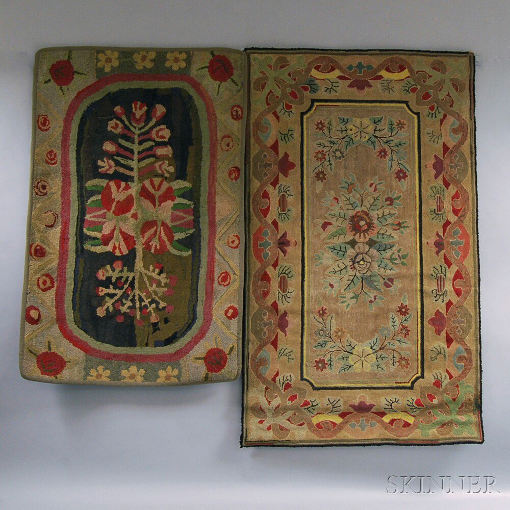 Appraisal: Two Floral Hooked Rugs America late th to early th