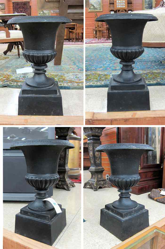 Appraisal: A SET OF FOUR CAST IRON GARDEN PLANTERS each a