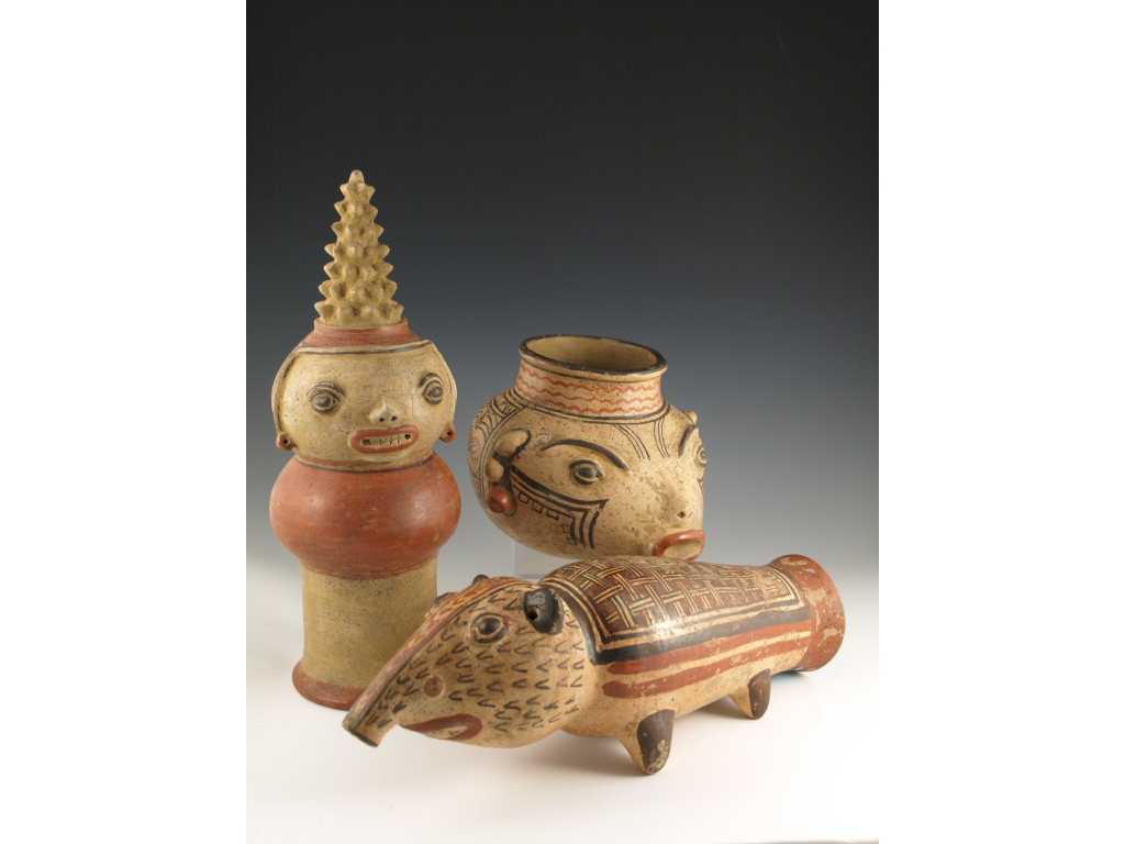 Appraisal: Three Pre-Columbian Style Effigy Vessels the first being a badger