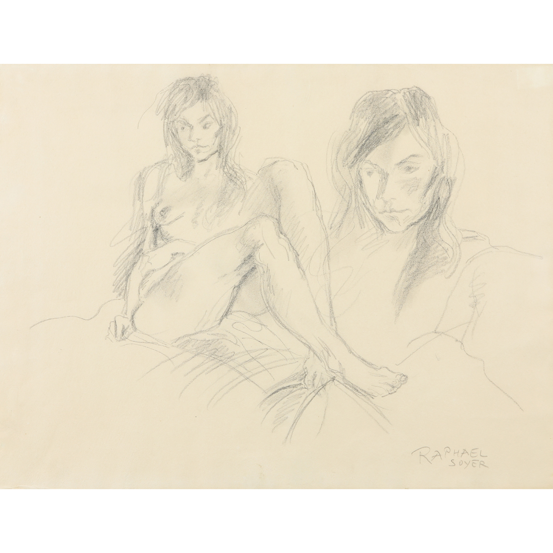 Appraisal: DRAWING RAPHAEL SOYER Raphael Soyer American - Seated Nude Study