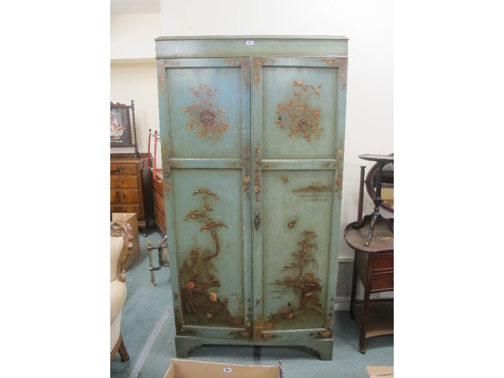 Appraisal: Chinese polychrome decorated two door wardrobe