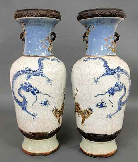 Appraisal: Large pair of Japanese porcelain vases th c each with