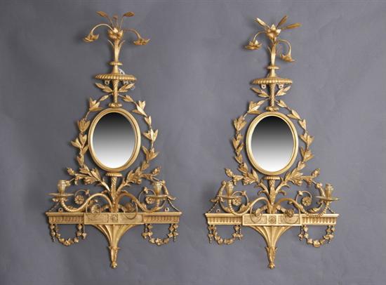 Appraisal: PAIR GEORGE III NEOCLASSICAL GILTWOOD GIRANDOLES early th century Each