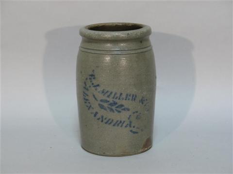 Appraisal: E J MILLER CO SALT GLAZED STONEWARE JAR Half gallon