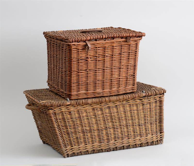 Appraisal: TWO WOVEN WICKER PICNIC BASKETS Together with a small woven