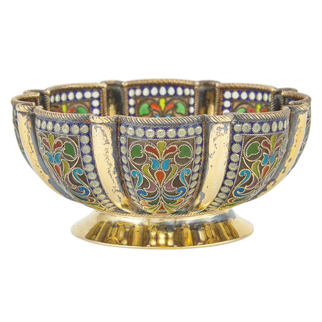 Appraisal: Russian Silver Gilt and Plique a Jour Enamel Bowl Khlebnikov