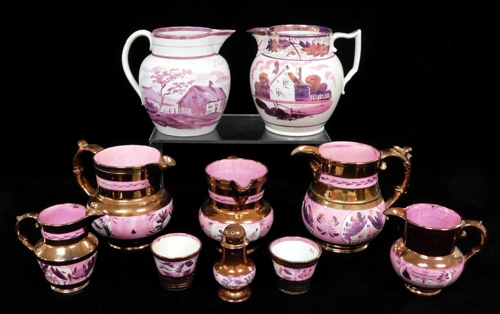 Appraisal: Lusterware th C English ten pieces of pink and white