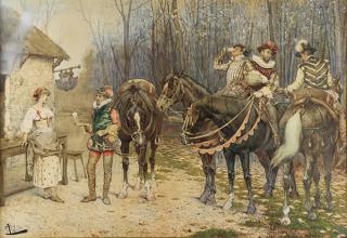 Appraisal: Watercolor Giuseppe Aureli Giuseppe Aureli Italian - Riders Outside a