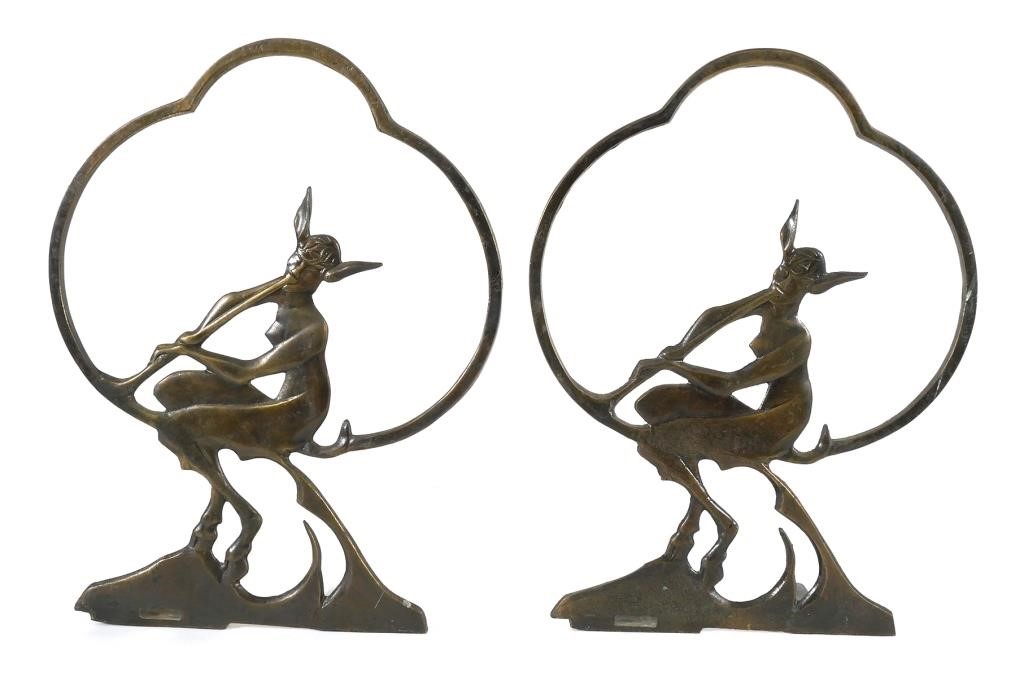 Appraisal: ART DECO PERIOD FAUN MAGAZINE RACK s patinated brass faun