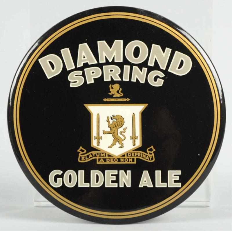 Appraisal: Diamond Spring Golden Ale Celluloid Button Sign Clean and bright