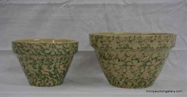 Appraisal: Vintage Pair Green Sponge Ware Crock Mixing BowlsProduced by Robinson