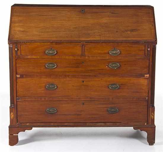 Appraisal: George III inlaid mahogany slant-front desk late th century rectangular