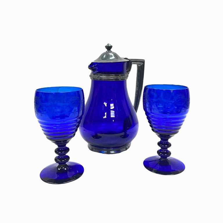 Appraisal: Cobalt Blue Glass Set Antique set includes pitcher with lid