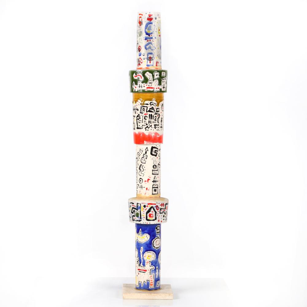 Appraisal: YNEZ JOHNSTON AMERICAN B TOTEM TOWER HAND PAINTED GLAZED CERAMIC